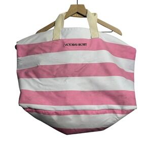 Victoria's Secret Duffle Bag Womens‎ Large Pink Striped Canvas Weekender Travel